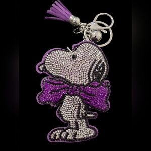 Purple Rhinestone Snoopy Bag Charm Keychain